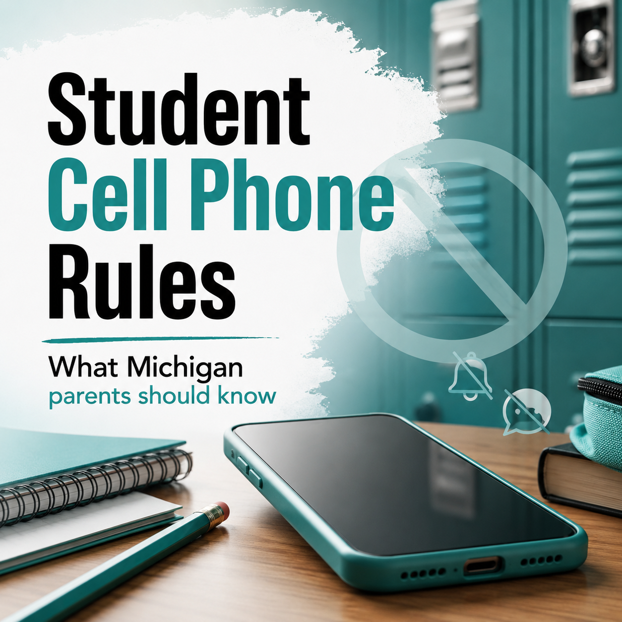 Cell phone on a school desk representing student phone rules in Michigan schools